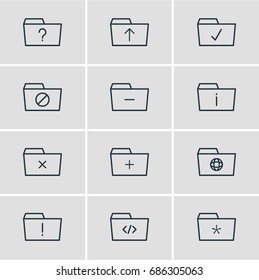 Vector Illustration Of 12 Dossier Icons. Editable Pack Of Remove, Done, Script And Other Elements.