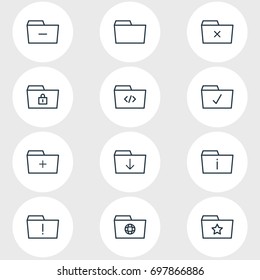 Vector Illustration Of 12 Dossier Icons. Editable Pack Of Minus, Document Case, Plus And Other Elements.