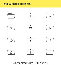 Vector Illustration Of 12 Dossier Icons. Editable Pack Of Locked, Closed, Folders And Other Elements.