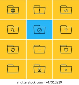 Vector Illustration Of 12 Dossier Icons. Editable Pack Of Recovery, Locked, Dossier And Other Elements.