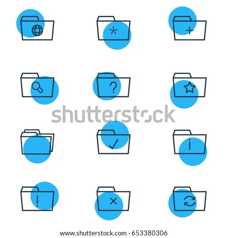 Vector Illustration Of 12 Dossier Icons. Editable Pack Of Folders, Recovery, Pinned And Other Elements.