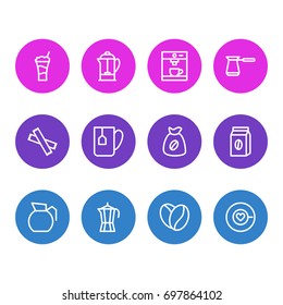 Vector Illustration Of 12 Drink Icons. Editable Pack Of Espresso, Drink Pot, Cocktail And Other Elements.