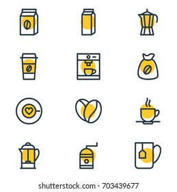 Vector Illustration Of 12 Drink Icons. Editable Pack Of Saucer, Cup, Mug And Other Elements.