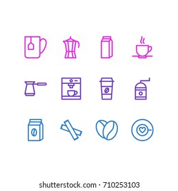 Vector Illustration Of 12 Drink Icons. Editable Pack Of Seed, Coffee To Go, Mug And Other Elements.