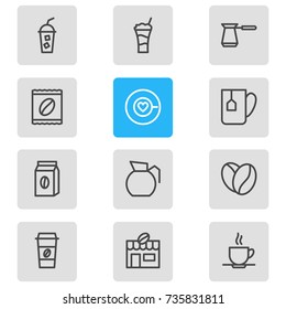Vector Illustration Of 12 Drink Icons. Editable Pack Of House, Mug, Seed And Other Elements.