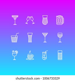 Vector illustration of 12 drinks icons line style. Editable set of soda, turkish tea, martini and other icon elements.