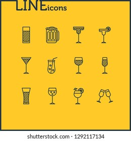 Vector illustration of 12 drinks icons line style. Editable set of alcohol, soda, cocktail and other icon elements.