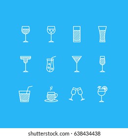 Vector Illustration Of 12 Drinks Icons. Editable Pack Of Celebrate, Aqua, Tea Cup And Other Elements.