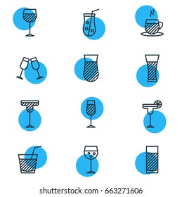 Vector Illustration Of 12 Drinks Icons. Editable Pack Of Juice, Drink, Wineglass And Other Elements.
