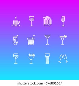 Vector Illustration Of 12 Drinks Icons. Editable Pack Of Lemonade, Champagne, Beverage And Other Elements.