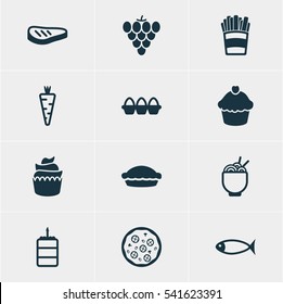 Vector Illustration Of 12 Eating Icons. Editable Pack Of Muffin, Potato, Egg Container And Other Elements.