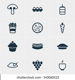 Vector Illustration Of 12 Eating Icons. Editable Pack Of Muffin, Vineyard, Pastry And Other Elements.
