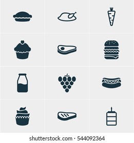 Vector Illustration Of 12 Eating Icons. Editable Pack Of Sandwich, Grill , Muffin Elements.