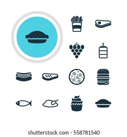 Vector Illustration Of 12 Eating Icons. Editable Pack Of Vineyard, Streetfood, Grill And Other Elements.