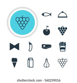Vector Illustration Of 12 Eating Icons. Editable Pack Of Milk, Farfalle, Seafood And Other Elements.