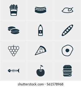 Vector Illustration Of 12 Eating Icons. Editable Pack Of Drink Bottle, Biscuit, Bean And Other Elements.