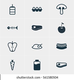 Vector Illustration Of 12 Eating Icons. Editable Pack Of Berry Type, Lactose, Jonagold And Other Elements.