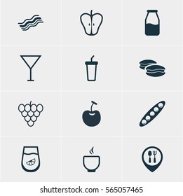 Vector Illustration Of 12 Eating Icons. Editable Pack Of Cruet, Restaurant, Bowl And Other Elements.