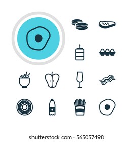 Vector Illustration Of 12 Eating Icons. Editable Pack Of Goblet, Scrambled Egg, Pastry And Other Elements.