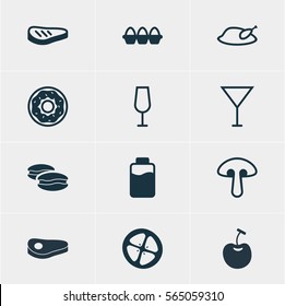 Vector Illustration Of 12 Eating Icons. Editable Pack Of Egg Container, Biscuit, Goblet And Other Elements.