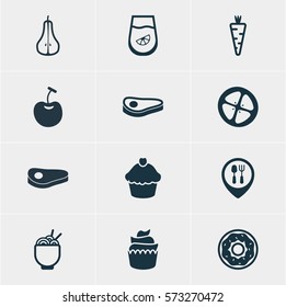Vector Illustration Of 12 Eating Icons. Editable Pack Of Restaurant, Juice, Duchess And Other Elements.