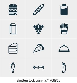Vector Illustration Of 12 Eating Icons. Editable Pack Of Pizzeria, Aubergine, Milk And Other Elements.