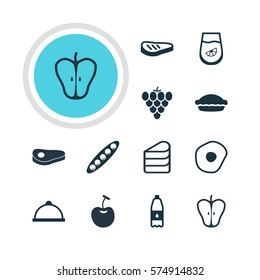 Vector Illustration Of 12 Eating Icons. Editable Pack Of Vineyard, Juice, Scrambled Egg And Other Elements.