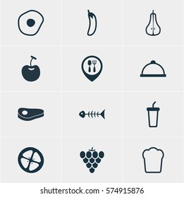 Vector Illustration Of 12 Eating Icons. Editable Pack Of Berry Type, Loaf, Duchess And Other Elements.