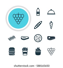 Vector Illustration Of 12 Eating Icons. Editable Pack Of Veggie, Dessert, Bean And Other Elements.