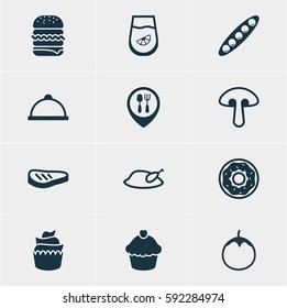 Vector Illustration Of 12 Eating Icons. Editable Pack Of Platter, Eggplant, Fungus And Other Elements.