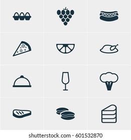 Vector Illustration Of 12 Eating Icons. Editable Pack Of Patisserie, Pizzeria, Lime And Other Elements.