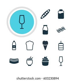 Vector Illustration Of 12 Eating Icons. Editable Pack Of Spaghetti, Ham, Goblet And Other Elements.