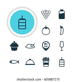 Vector Illustration Of 12 Eating Icons. Editable Pack Of Aubergine, Pastry, Platter And Other Elements.