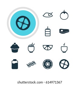 Vector Illustration Of 12 Eating Icons. Editable Pack Of Love Apple, Lime, Spaghetti And Other Elements.