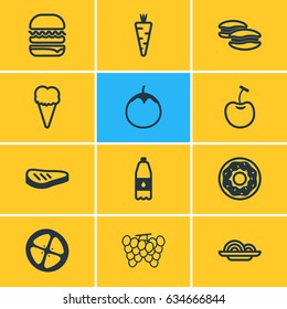 Vector Illustration Of 12 Eating Icons. Editable Pack Of Vineyard, Eggplant, Berry Type And Other Elements.