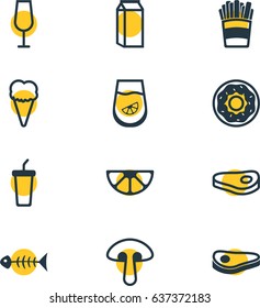 Vector Illustration Of 12 Eating Icons. Editable Pack Of Goblet, Beefsteak, Milk And Other Elements.