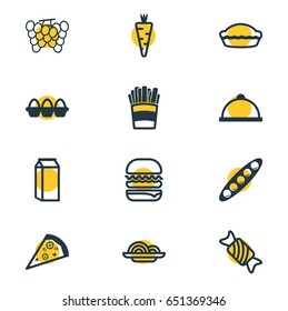 Vector Illustration Of 12 Eating Icons. Editable Pack Of Veggie, Bean, Egg Container And Other Elements.