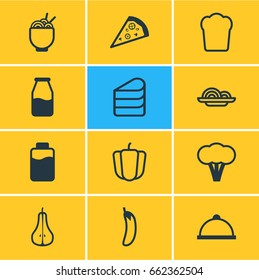 Vector Illustration Of 12 Eating Icons. Editable Pack Of Patisserie, Cotton, Aubergine And Other Elements.
