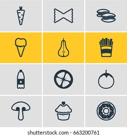 Vector Illustration Of 12 Eating Icons. Editable Pack Of Veggie, Fungus, Muffin And Other Elements.