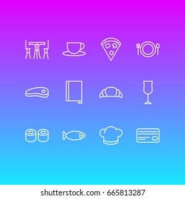 Vector Illustration Of 12 Eating Icons. Editable Pack Of Tea, Japanese Roll, Bacon And Other Elements.