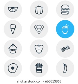Vector Illustration Of 12 Eating Icons. Editable Pack Of Jonagold, Sandwich, Potato Elements.