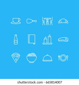 Vector Illustration Of 12 Eating Icons. Editable Pack Of Table, Dessert, Book And Other Elements.