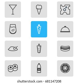 Vector Illustration Of 12 Eating Icons. Editable Pack Of Juice, Doner, Japanese Roll And Other Elements.