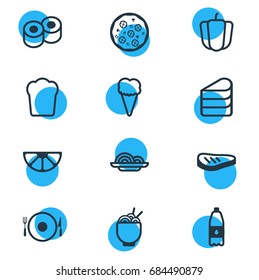 Vector Illustration Of 12 Eating Icons. Editable Pack Of Sundae, Pizzeria, Loaf And Other Elements.