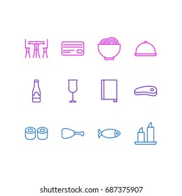 Vector Illustration Of 12 Eating Icons. Editable Pack Of Bacon, Alcohol, Wineglass And Other Elements.