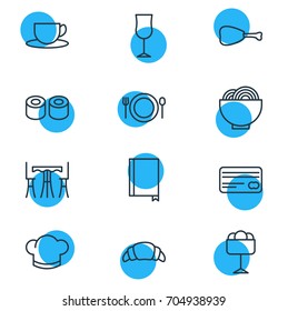 Vector Illustration Of 12 Eating Icons. Editable Pack Of Hat, Wineglass, Book And Other Elements.