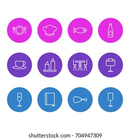 Vector Illustration Of 12 Eating Icons. Editable Pack Of Table, Book, Tea And Other Elements.