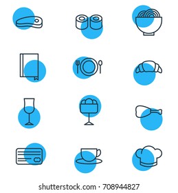 Vector Illustration Of 12 Eating Icons. Editable Pack Of Bacon, Book, Leg And Other Elements.