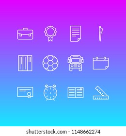 Vector illustration of 12 education icons line style. Editable set of certificate, book, library and other icon elements.