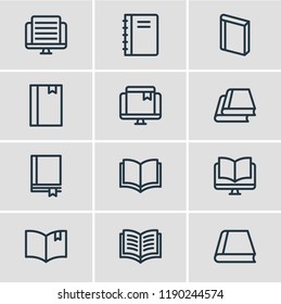 Vector illustration of 12 education icons line style. Editable set of library, book reading, study and other icon elements.